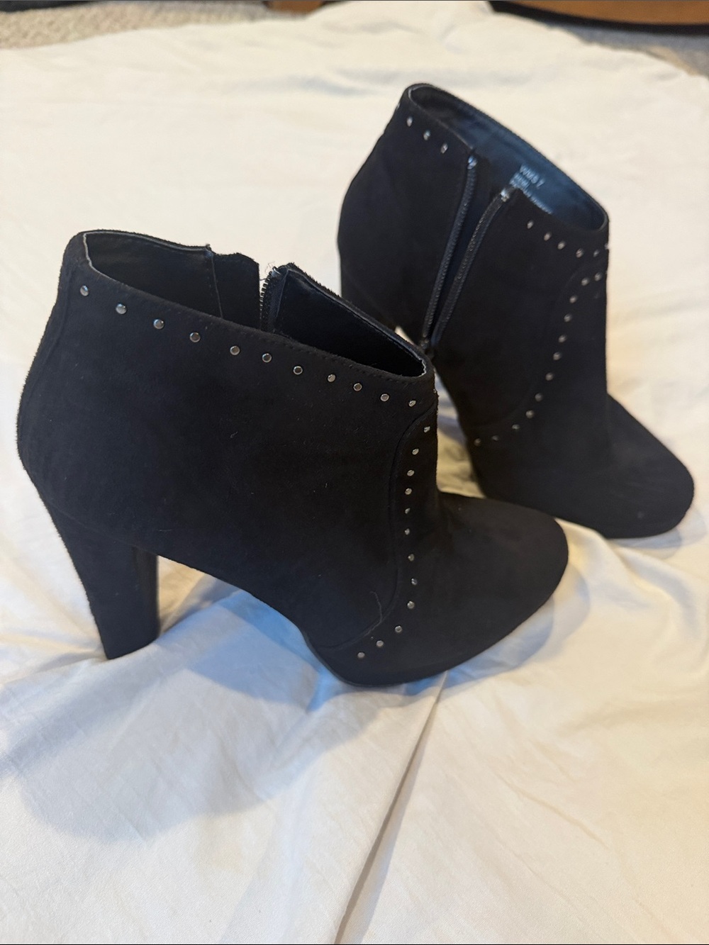 Report Black Suede Studded Ankle Heeled Boots